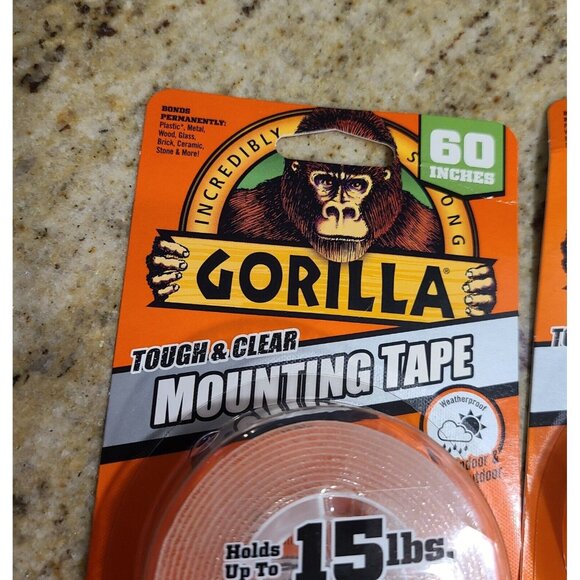 (2) Gorilla Tough & Clear Double Sided Mounting Tape Weatherproof 1" x 60" Clear - Picture 3 of 7